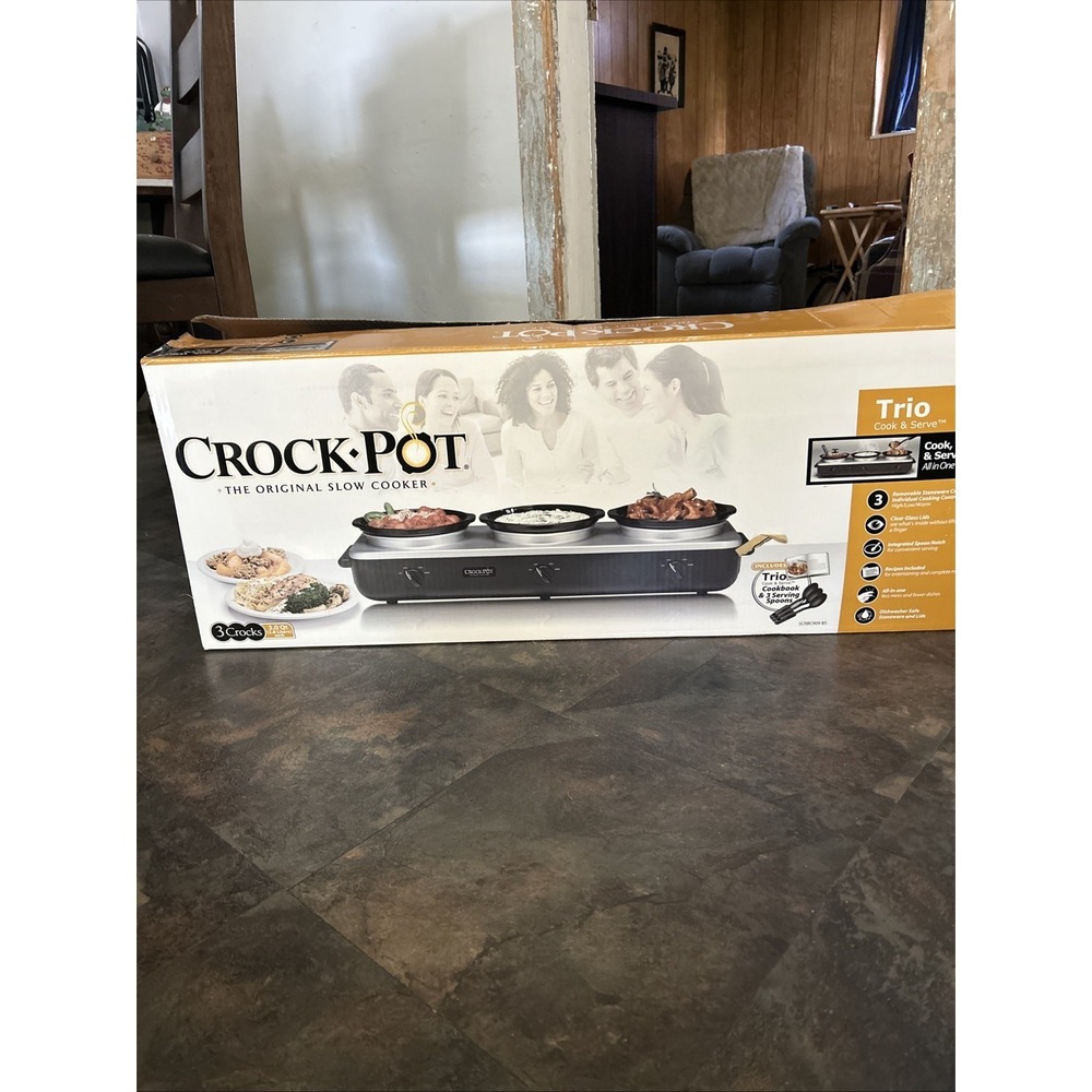 Crock Pot Trio Slow Cooker All In One 3 Stoneware Crocks No Cookbook. Not Used